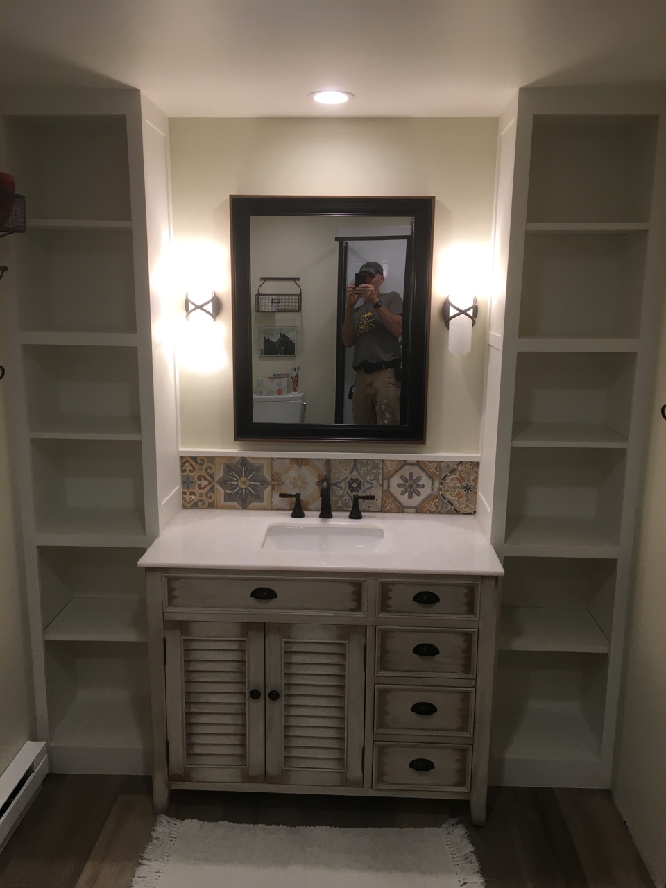 New full bath vanity with custom shelving